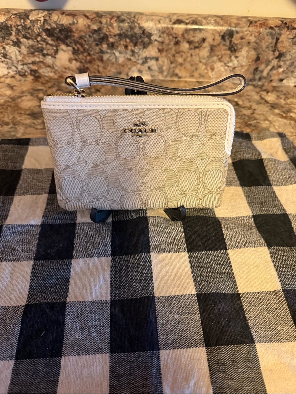 Coach Cream Signature Wristlet with Gold Logo